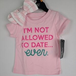 Toddler Girls 12 months Glitter Graphic T-Shirt Pink Short Sleeve W/matching Bow